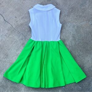 VINTAGE 1960s Mini Dress A-Line Skater Green White Vtg 60s Mod